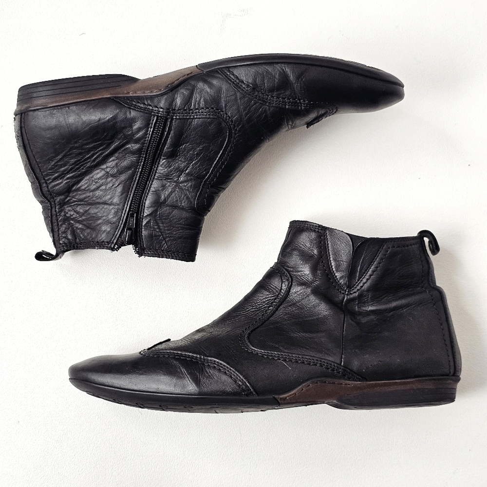Maruti Black Genuine Leather Ankle Boots Zip Comfort Shoes Men US 10.5 Unisex